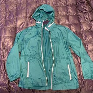 Turquoise blue rain jacket coat